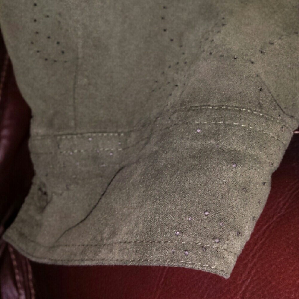 Laser cut faux suede shirt in loden green - Picture 5 of 5